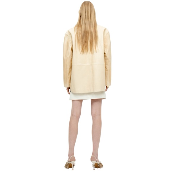 H&M NWT Loose Fit Leather Jacket/Blazer  in Light Beige Sz XS - Picture 3 of 13